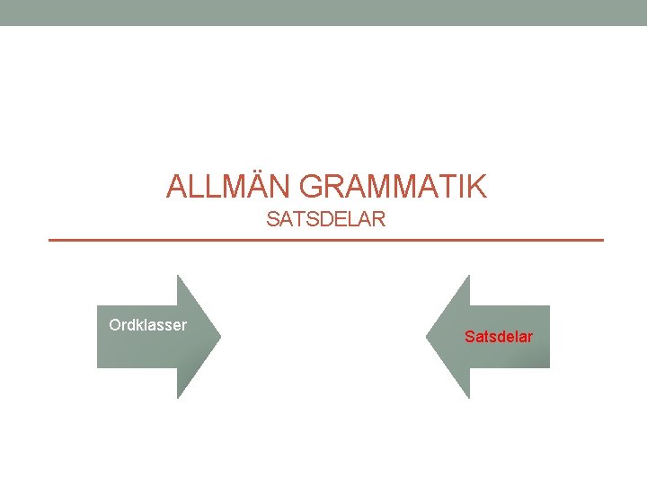 ALLMÄN GRAMMATIK SATSDELAR Ordklasser Satsdelar 