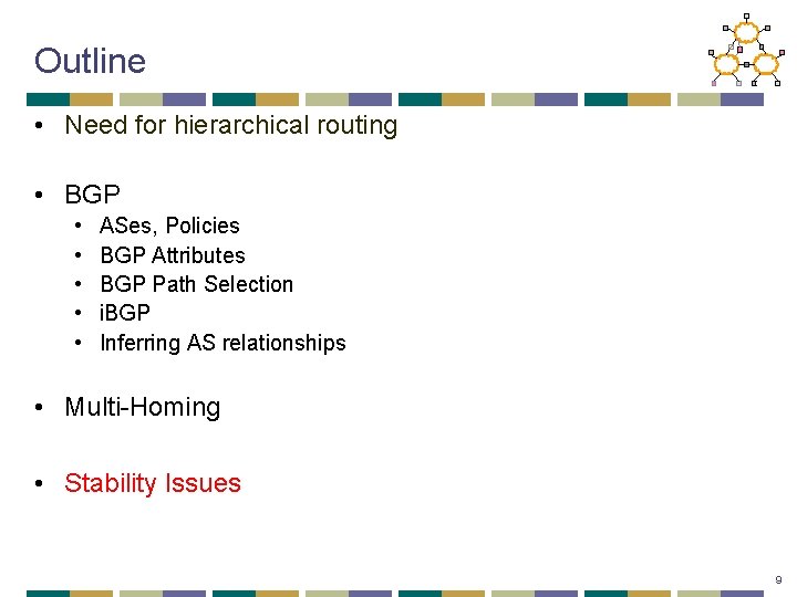 Outline • Need for hierarchical routing • BGP • • • ASes, Policies BGP