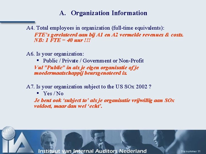 A. Organization Information A 4. Total employees in organization (full-time equivalents): FTE’s gerelateerd aan