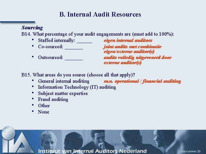B. Internal Audit Resources Sourcing B 14. What percentage of your audit engagements are