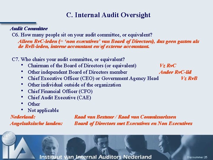 C. Internal Audit Oversight Audit Committee C 6. How many people sit on your