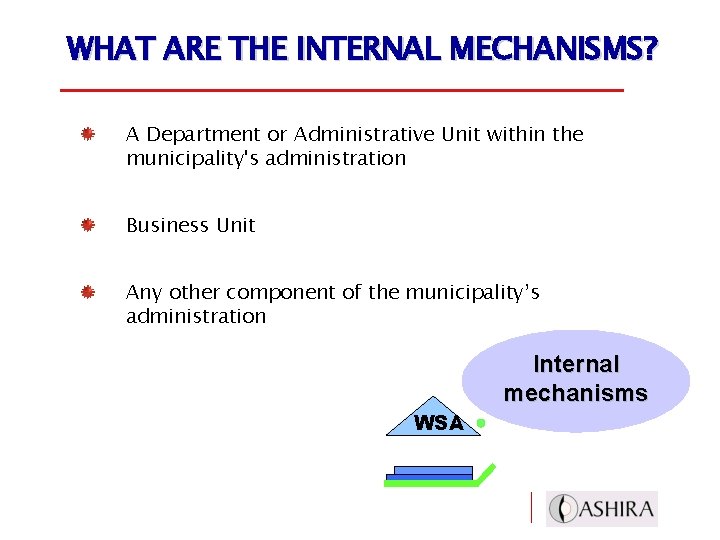 WHAT ARE THE INTERNAL MECHANISMS? A Department or Administrative Unit within the municipality's administration