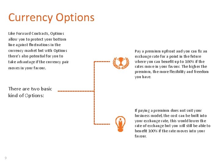 Currency Options Like Forward Contracts, Options allow you to protect your bottom line against