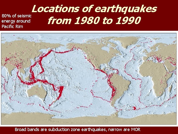 Locations of earthquakes 80% of seismic energy around from 1980 to 1990 Pacific Rim Locations of earthquakes 80% of seismic energy around from 1980 to 1990 Pacific Rim
