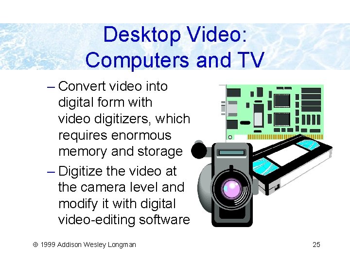 Desktop Video: Computers and TV – Convert video into digital form with video digitizers,