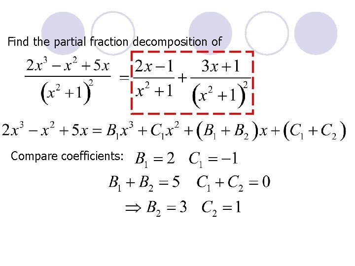 Find the partial fraction decomposition of Compare coefficients: 