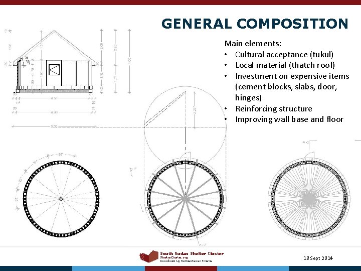 GENERAL COMPOSITION Main elements: • Cultural acceptance (tukul) • Local material (thatch roof) •