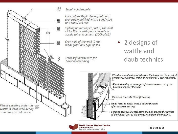  • 2 designs of wattle and daub technics South Sudan Shelter Cluster Shelter.