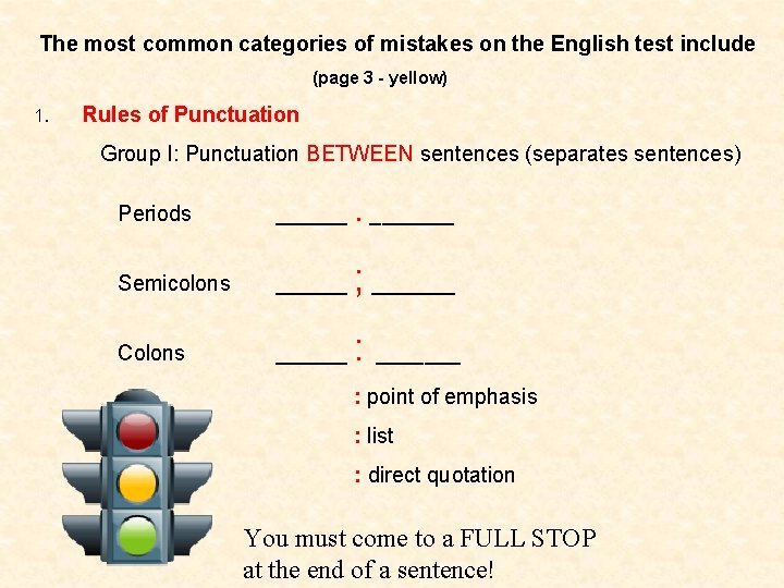 The most common categories of mistakes on the English test include (page 3 -