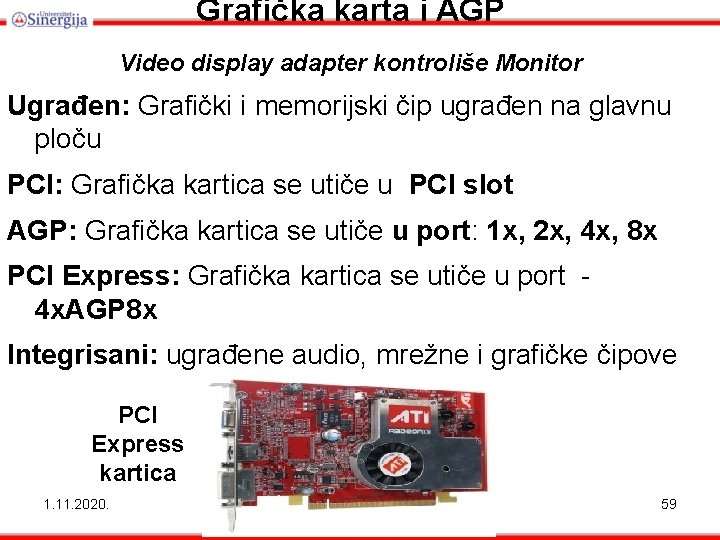 Grafička karta i AGP Video display adapter kontroliše Monitor Ugrađen: Grafički i memorijski čip