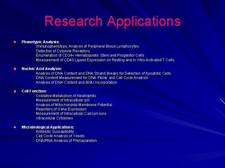Research Applications Phenotypic Analysis: Immunophenotypic Analysis of Peripheral Blood Lymphocytes Detection of Cytokine Receptors Research Applications Phenotypic Analysis: Immunophenotypic Analysis of Peripheral Blood Lymphocytes Detection of Cytokine Receptors