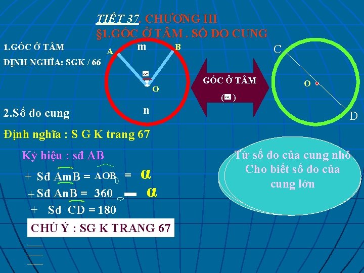 1. GÓC Ở T M TIẾT 37. CHƯƠNG III § 1. GÓC Ở T