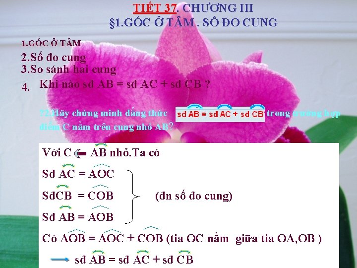 TIẾT 37. CHƯƠNG III § 1. GÓC Ở T M. SỐ ĐO CUNG 1.