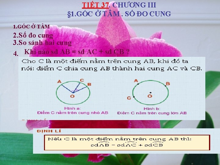 TIẾT 37. CHƯƠNG III § 1. GÓC Ở T M. SỐ ĐO CUNG 1.