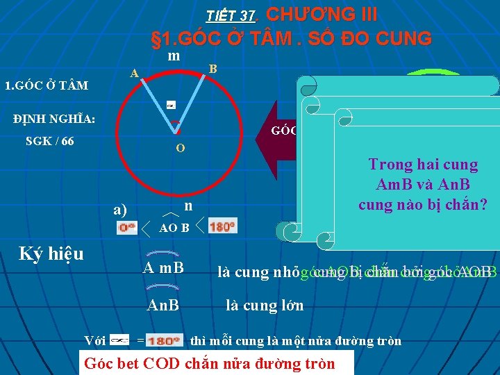 CHƯƠNG III § 1. GÓC Ở T M. SỐ ĐO CUNG TIẾT 37. m
