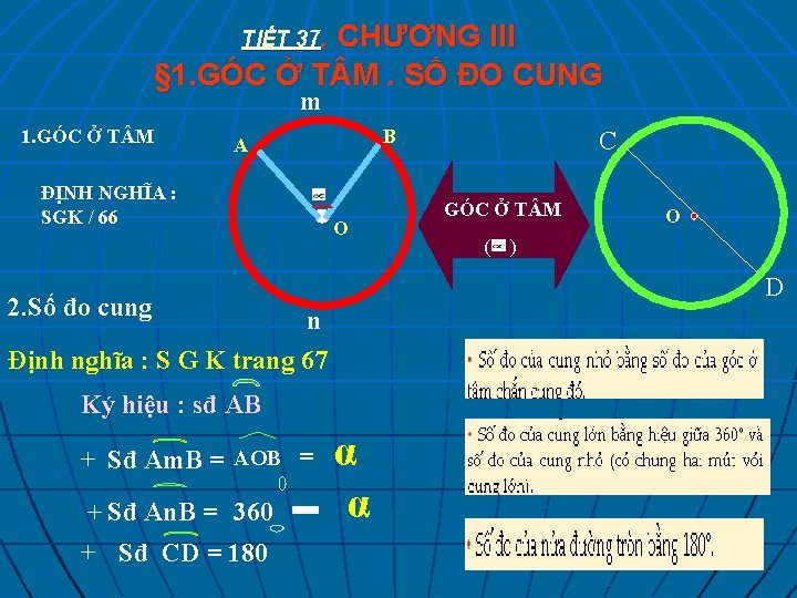 CHƯƠNG III § 1. GÓC Ở T M. SỐ ĐO CUNG TIẾT 37. m