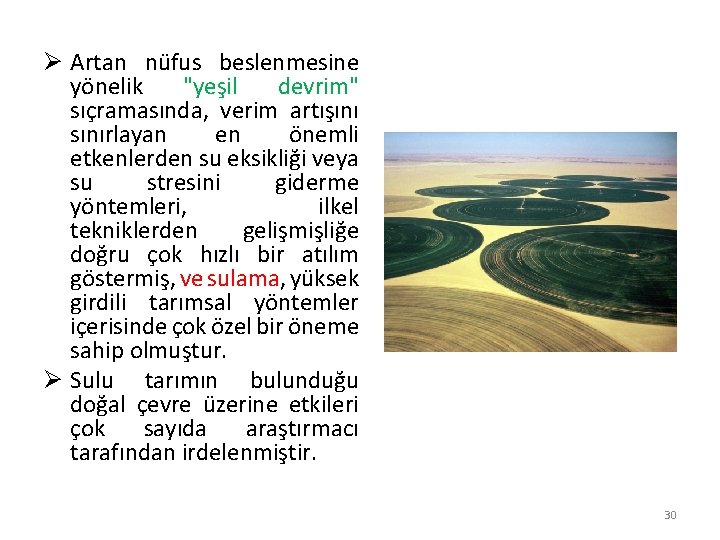 Ø Artan nüfus beslenmesine yönelik "yeşil devrim" sıçramasında, verim artışını sınırlayan en önemli etkenlerden