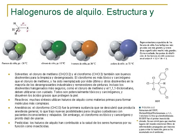 Halogenuros de alquilo. Estructura y usos. n n Solventes: el cloruro de metileno (CH