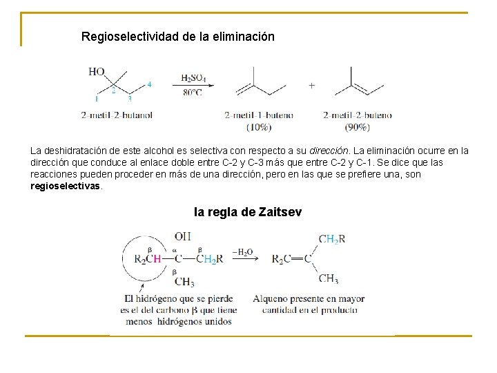 Regioselectividad de la eliminación La deshidratación de este alcohol es selectiva con respecto a