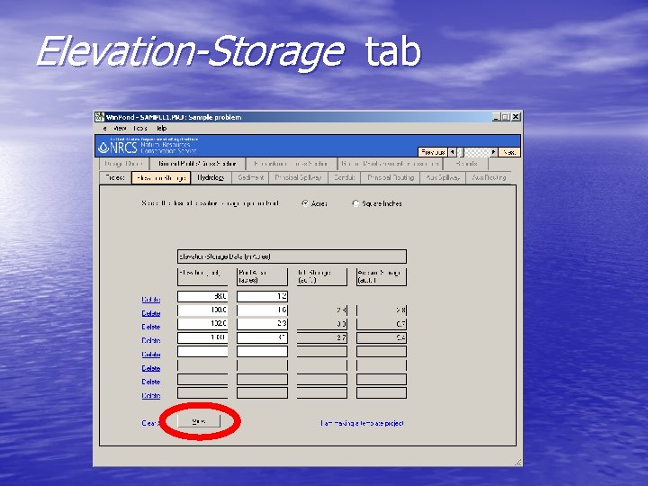 Elevation-Storage tab 