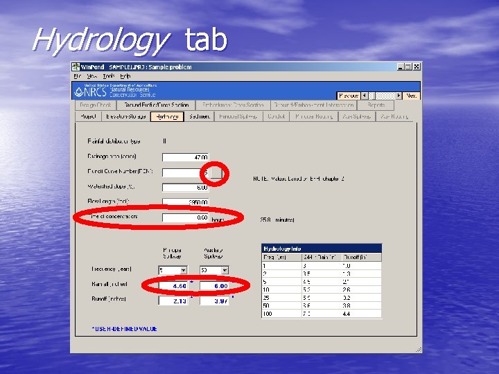 Hydrology tab 