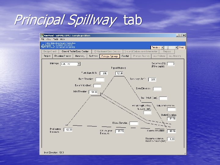 Principal Spillway tab 