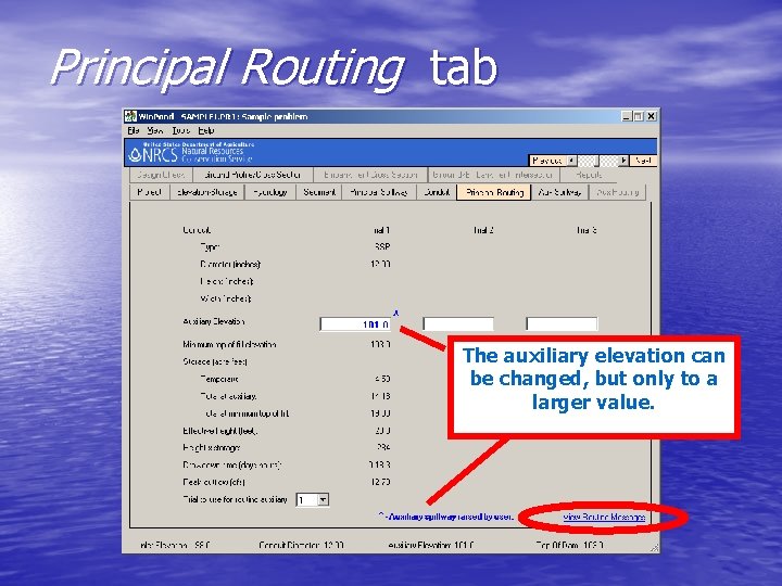 Principal Routing tab The auxiliary elevation can be changed, but only to a larger