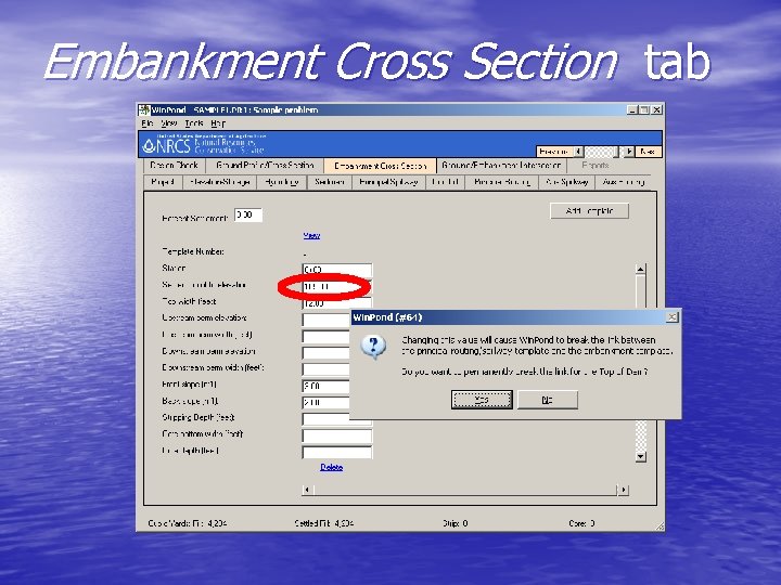 Embankment Cross Section tab 