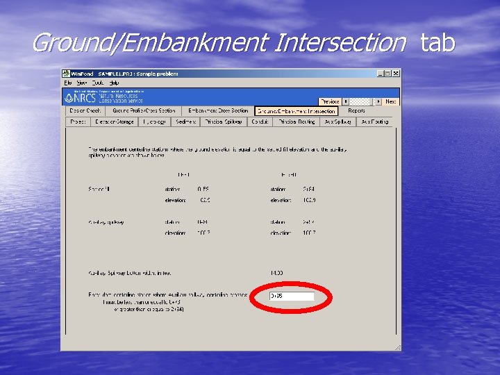 Ground/Embankment Intersection tab 