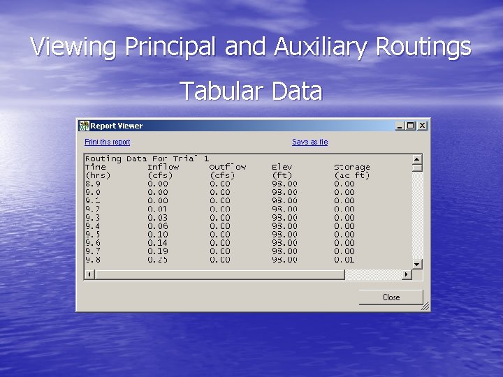 Viewing Principal and Auxiliary Routings Tabular Data 