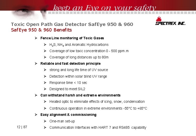 Toxic Open Path Gas Detector Saf. Eye 950 & 960 Benefits Ø Fence Line