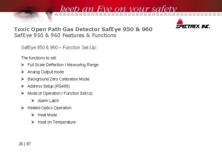 Toxic Open Path Gas Detector Saf. Eye 950 & 960 Features & Functions Saf.