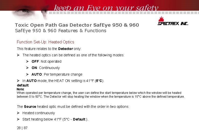 Toxic Open Path Gas Detector Saf. Eye 950 & 960 Features & Functions Function