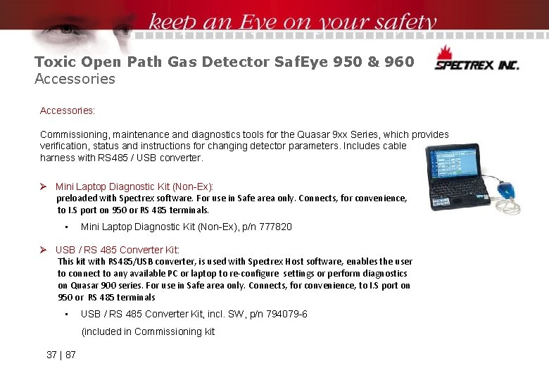 Toxic Open Path Gas Detector Saf. Eye 950 & 960 Accessories: Commissioning, maintenance and