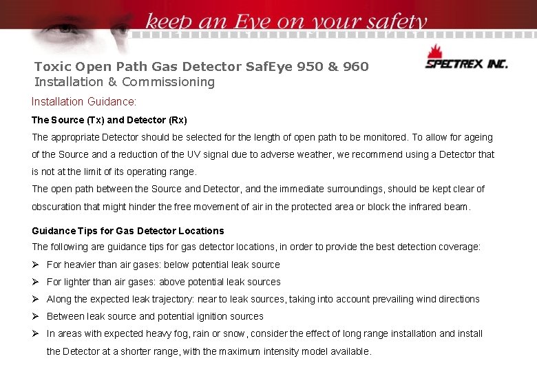 Toxic Open Path Gas Detector Saf. Eye 950 & 960 Installation & Commissioning Installation