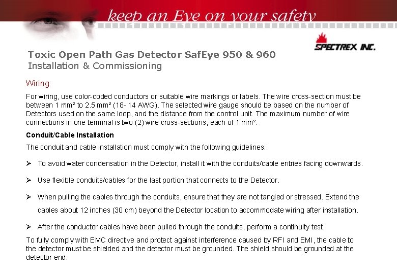 Toxic Open Path Gas Detector Saf. Eye 950 & 960 Installation & Commissioning Wiring: