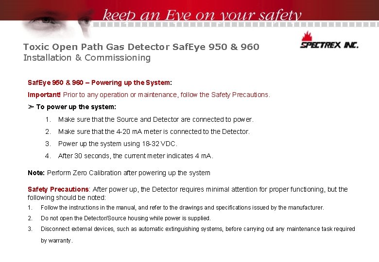 Toxic Open Path Gas Detector Saf. Eye 950 & 960 Installation & Commissioning Saf.
