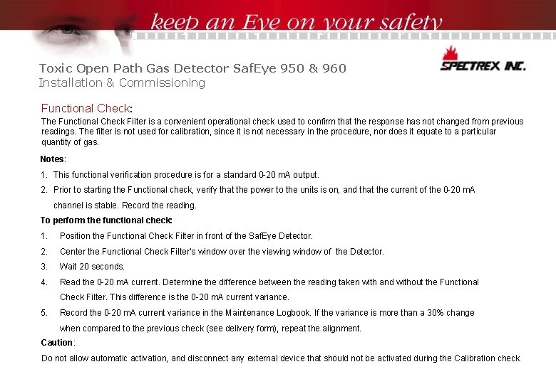 Toxic Open Path Gas Detector Saf. Eye 950 & 960 Installation & Commissioning Functional