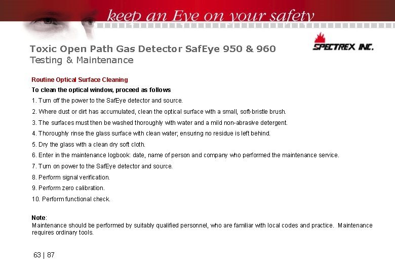 Toxic Open Path Gas Detector Saf. Eye 950 & 960 Testing & Maintenance Routine