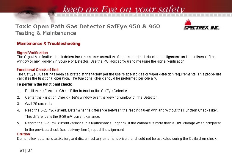 Toxic Open Path Gas Detector Saf. Eye 950 & 960 Testing & Maintenance &