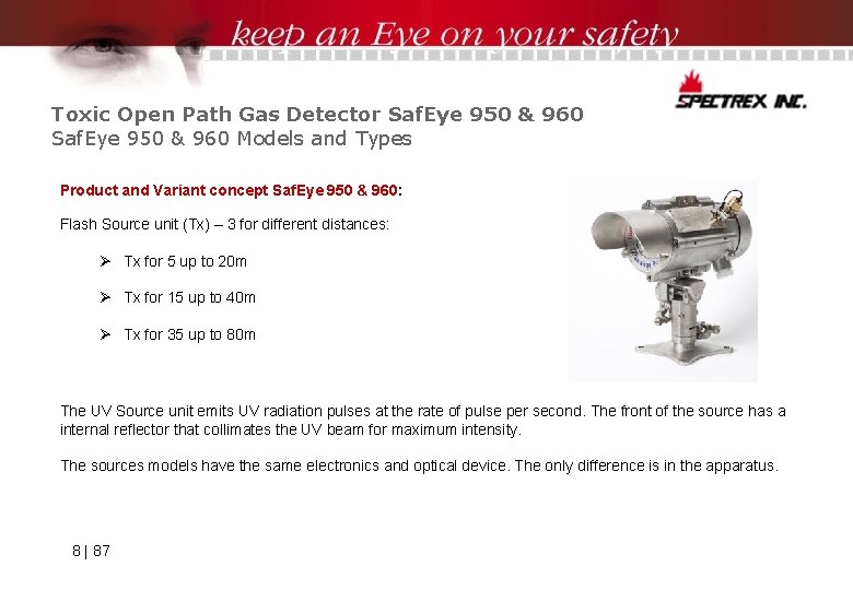 Toxic Open Path Gas Detector Saf. Eye 950 & 960 Models and Types Product