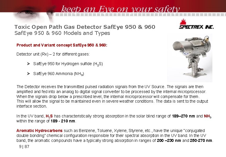 Toxic Open Path Gas Detector Saf. Eye 950 & 960 Models and Types Product