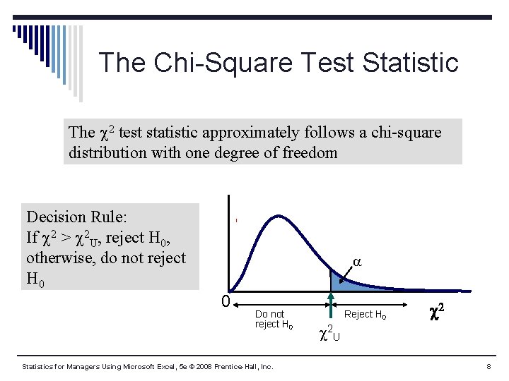 The Chi-Square Test Statistic The 2 test statistic approximately follows a chi-square distribution with