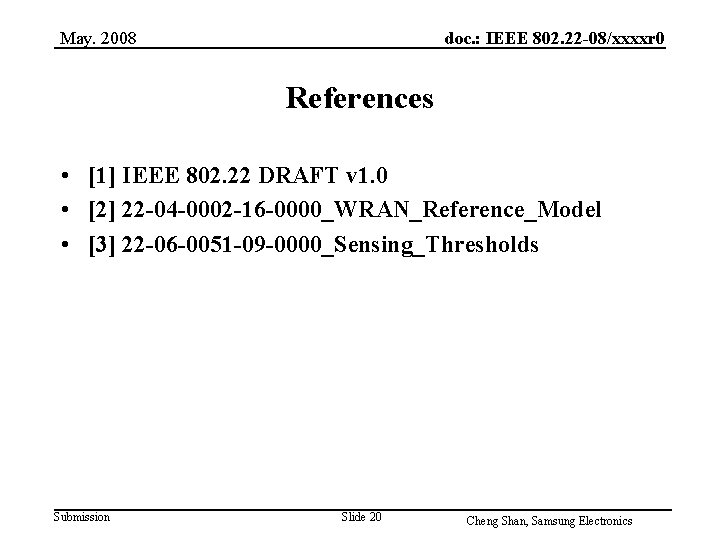 May. 2008 doc. : IEEE 802. 22 -08/xxxxr 0 References • [1] IEEE 802.