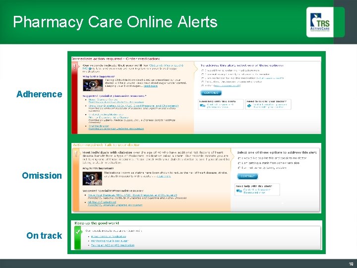 Pharmacy Care Online Alerts Adherence Omission On track 19 