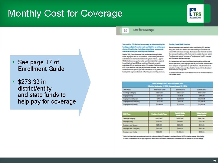 Monthly Cost for Coverage • See page 17 of Enrollment Guide • $273. 33