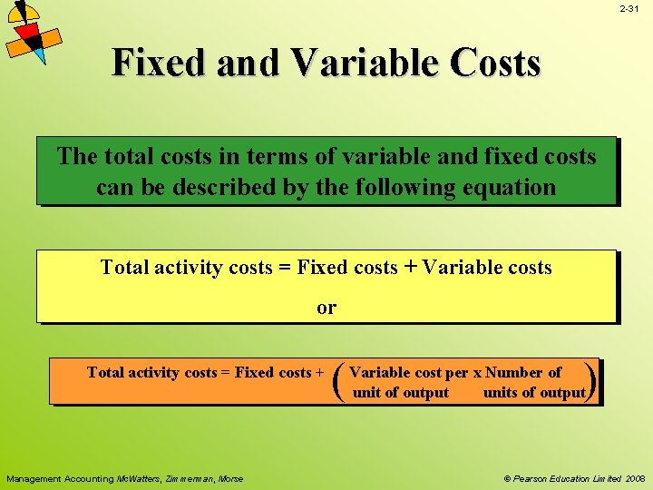 2 -31 Fixed and Variable Costs The total costs in terms of variable and 2 -31 Fixed and Variable Costs The total costs in terms of variable and