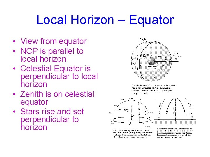 Local Horizon – Equator • View from equator • NCP is parallel to local