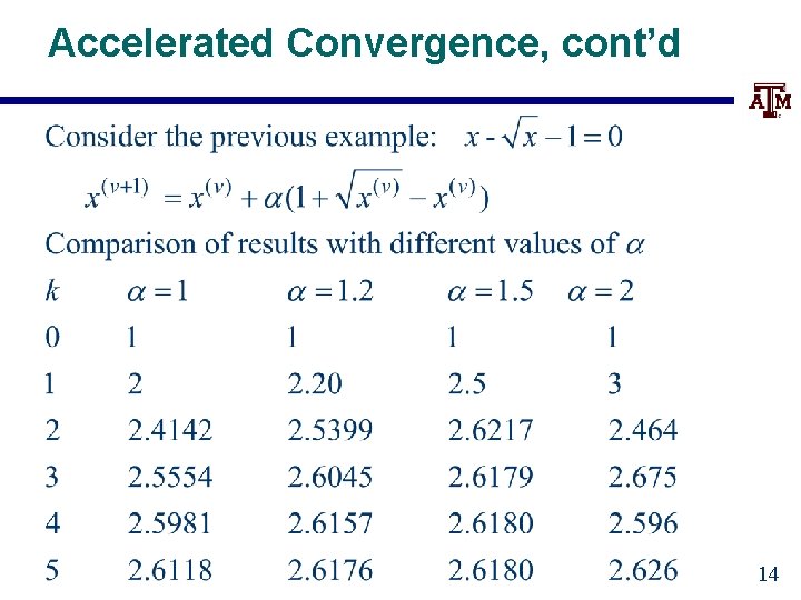 Accelerated Convergence, cont’d 14 