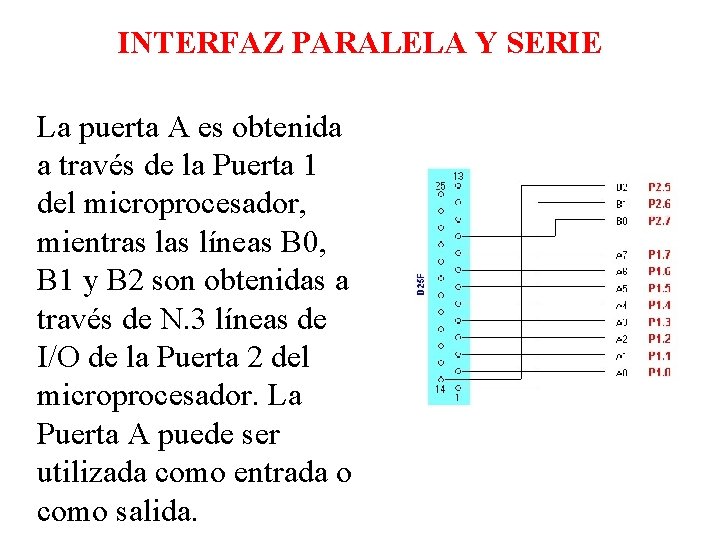 INTERFAZ PARALELA Y SERIE La puerta A es obtenida a través de la Puerta INTERFAZ PARALELA Y SERIE La puerta A es obtenida a través de la Puerta